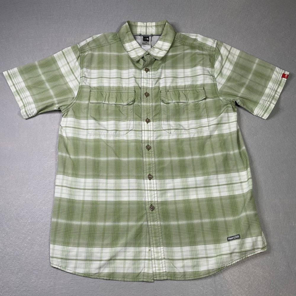 The North Face Shirt Men's Medium green Plaid Short Sleeve Button Up Collared